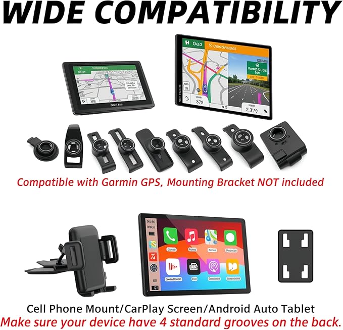 CD Slot Mount for Carplay Screen 4"-11" Monitor - 17mm Ball for Garmin Nuvi GPS Cell Phone in-Car Android Auto Tablet CD Mount Holder [360° Rotation/Tool-Free Installation] (4-Tab Bracket)