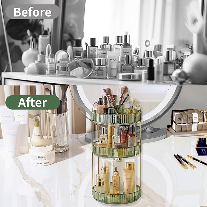 Asayuee 360 Rotating Makeup Organizer,3 Tier Large Capacity Make Up Organizers and Storage,Skincare Perfume Vanity Organizers