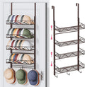 SWTYMIKI Over Door Hat Organizer - 5 Tier Wall Mounted Hat Rack with 4 Adjustable Metal Basket and 3 Hooks, Hanging Baseball 
