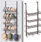 SWTYMIKI Over Door Hat Organizer - 5 Tier Wall Mounted Hat Rack with 4 Adjustable Metal Basket and 3 Hooks, Hanging Baseball 