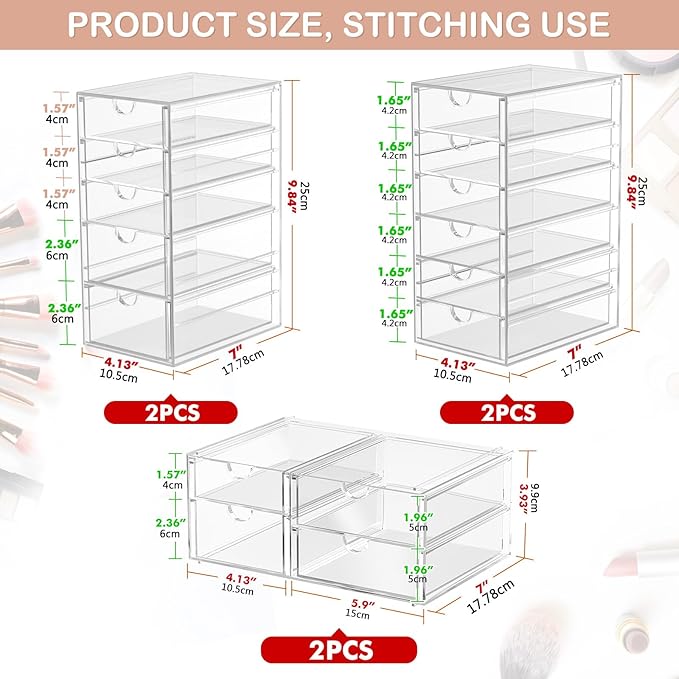 Makeup Organizer Storage With 30 Drawers, 6 Pcs Desktop Office Supplies, Desk Organizers, Clear Accessories, Dustproof Drawer