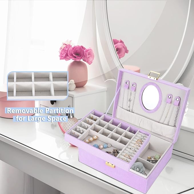 Dajasan Girl's Jewelry Box, Jewelry Organizer Box with Mirror, Velvet Jewelry Box for Little Girls Kids, Jewelry Gift Box for