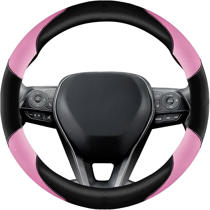 Soft Leather Steering Wheel Cover with Breathable Design and Anti-Slip Grip, Fully Compatible with Tesla, Toyota, Honda, Niss