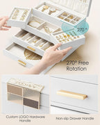 Vlando 4 Layers Jewelry Box - Women Jewelry Box with Retractable Tray - Jewelry Organizer with Drawer for Necklaces, Rings, B