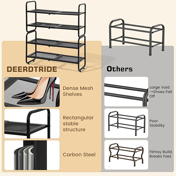 Expandable Shoe Rack - Shoe Stand Holder for Closet, Adjustable Shoe Shelf Storage, Stackable Long Shoe Stand Holder for Livi