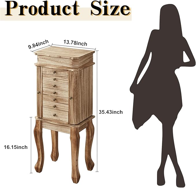 Emfogo Standing Jewelry Armoire, 7 Drawers & 2 Side Doors Jewelry Amoire Cabinet Standing with Top Flip Makeup Mirror, Jewelr