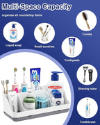 Bathroom Counter Organizer and Storage with 2 Pack Qtip Holder Dispenser, 7 Slots Detachable Toothbrush Holders for Bathrooms