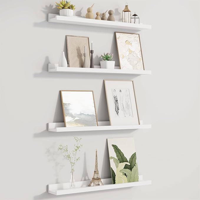 Fun Memories Picture Ledge Shelf for Wall, Floating Shelves Set of 4, 24 Inch Long Nursery Book Shelves for Toys Storage, Kid