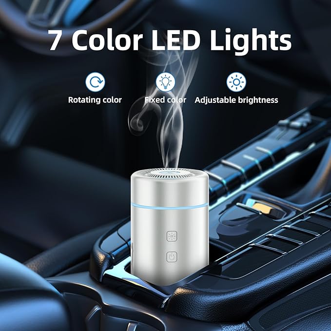 100ML Car Essential Oil Diffuser, Rechargeable Battery Powered, Cordless Portable Aromatherapy Humidifier with 7 LED Color Li
