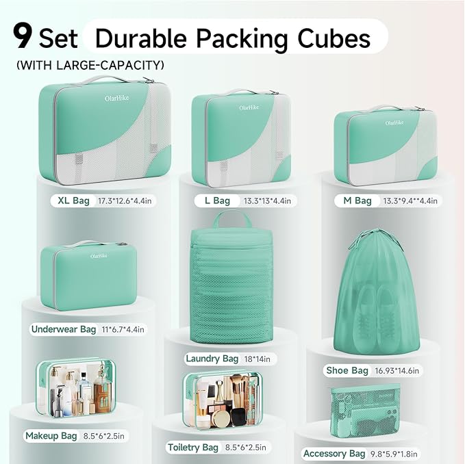 11 Set / 9 Set Packing Cubes for Travel,Gifts for Women Mom Kids,TSA Approved Bags for Makeup, Cosmetic, Toiletry, Organizers