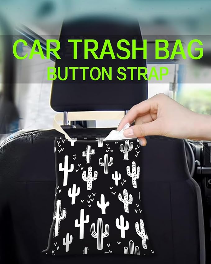 Car Garbage Can, Hanging Car Trash Can Bag for Cute Car Back Seat Organizer, Abstract Fun Cactus