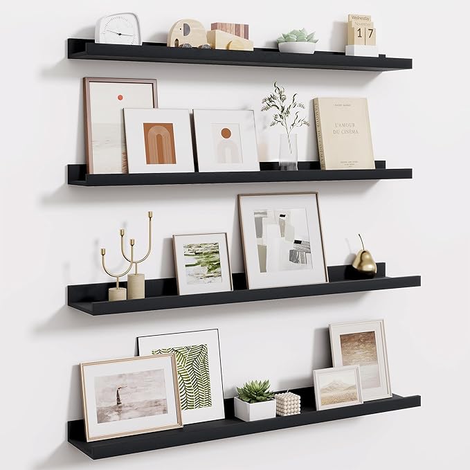 Fun Memories Picture Ledge Shelf - 32 Inches Floating Shelves Set of 4 - Floating Shelves with Lip for Storage - Wood Bookshe