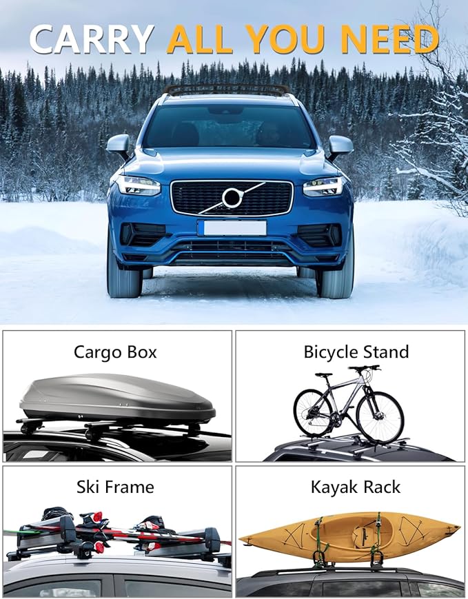 Tuyoung Roof Rack Cross Bars Compatible with Volvo XC90 XC-90 2016-2026, 220lbs Lockable Heavy Duty Aluminum Roof Rails Crossbars Cargo Bars Canoe Snowboard Rooftop Black Carrier Luggage