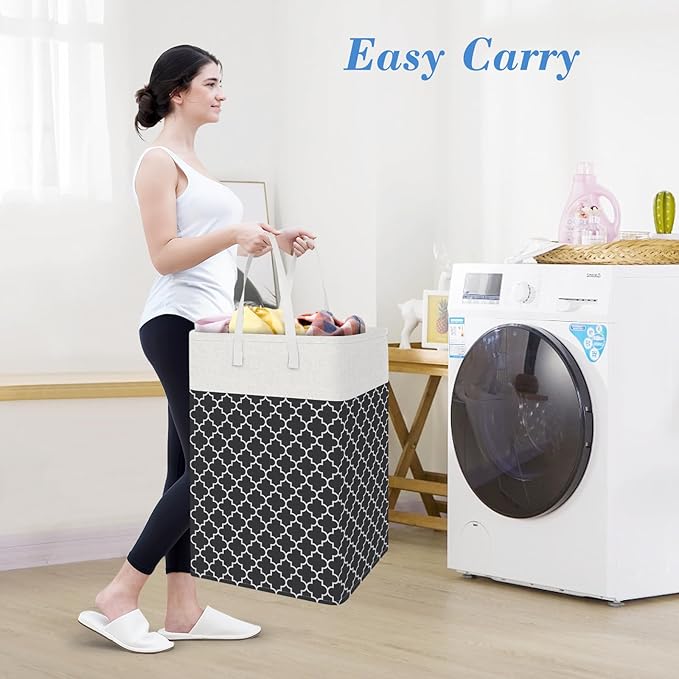 BlissTotes 3-Pack Laundry Basket, Freestanding＆Waterproof Laundry Hamper, Collapsible Tall Clothes Hamper with Easy Carry Han