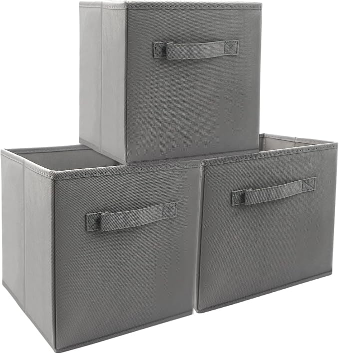 EBIGIC Mini Size 3-Pack Cube Storage Bins 9.0"x7.5"x7.5" Fabirc Foldable Closet Toy Organizer Collapsible Cloth Gray