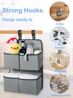 Hanging Diaper Organizer for Crib/Playpen/Bassinet – Hold 80+ Diapers - 4 Deep Pockets-H19in x L15 in Changing Table Diaper H