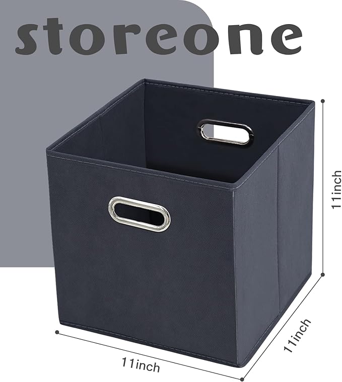 STOREONE Fabric Storage Bins Cubes Baskets Containers-(11X11X11) with Dual Handles Cube Storage Organizer Bins for Shelf Clos