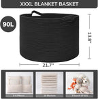 INDRESSME XXXLarge Blanket Basket 21.7" x 21.7" x 13.8" Woven Storage Baskets Soft Cotton Rope Toy Baskets Storage Kids Decor