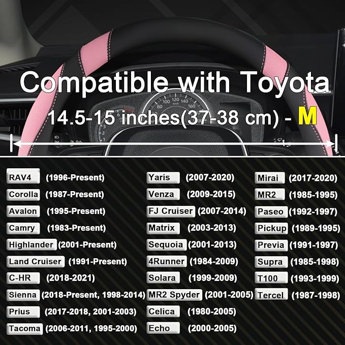West Llama Customized Auto Car Steering Wheel Cover for Toyota Rav4 Corolla Camry Highlander (Black+Pink-Standard Size)