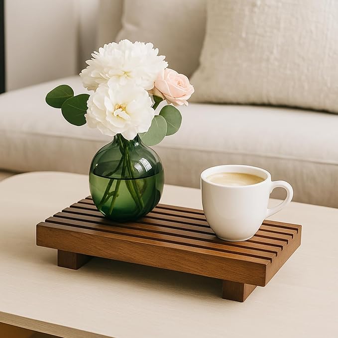 Acacia Wood Riser for Bathroom Sink Tray Kitchen Counter Decor Trays Pedestal Stand Sponge Soap Dish Holder Decorative Wooden