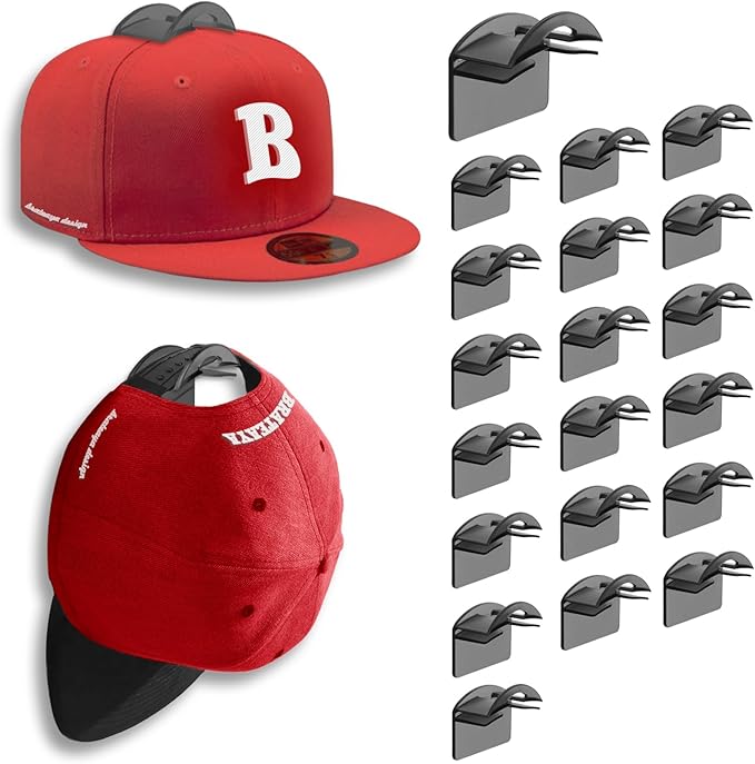 Hat Hangers for Wall, Stronge Adhesive Hat Holders Display, No Driling Caps Holder Organizer, 20 Pack Hat Hook for Baseball C
