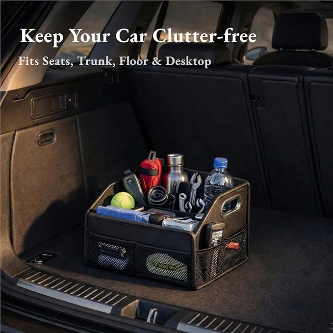 Car Storage Organizer - Compact PU Leather Bin for Trunk, Front Seat, Back Seat & Car Floor