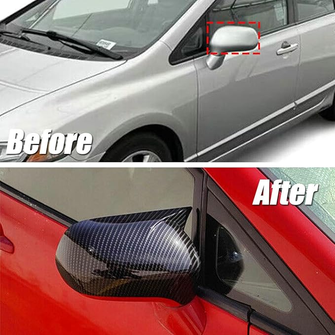 2Pcs Ox Horn Side Mirror Cover Exterior Decoration Rearview Mirror Guard Cover Trim for Honda Civic 2006-2011 Carbon Fiber Mirror Cap Cover Replacement