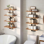 HOOBRO Floating Shelves, 15 Inch Wall Shelf Set of 4, Wall Mounted Storage Shelves 2-Tier, Hanging Bathroom Shelves, for Livi