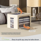 4 Pack Clothes Storage Bins with Metal Frame - Linen Fabric Foldable Stackable Container Organizer Set with Clear Window & Ca