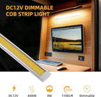 12V Light Strip, 12 Volt Light Bar, Enclosed Trailer Lights, COB Light for RV Interior, String Lights for Trailer, Truck, Van, RV(4Pack, 4000K, Silver)