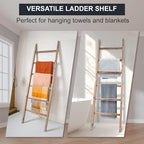 Blanket Ladder 6.4FT, Wooden Blanket Ladders for The Living Room, 6-Layer Farmhouse Rustic Towel Rack for Living Room Bathroo