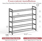 Bumusty 5-Tier Expandable Shoe Rack for Closet, 18“-33” Adjustable Shoe Rack for Small Space, Small Shoe Organizer for Front 