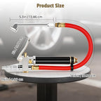 Heavy Duty Tire Pressure Gauge Inflator for Trucks & RVs (10-120 PSI) - Dual Head Air Chuck with 4-Way Tool, Rubber Hose & Valve Cores, 1/4" NPT Inlet