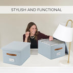 ZICOTO Decorative File Organizer Box Set of 2 - Collapsible Linen Filing Cabinets w/Handles Are Perfect to Store all Your Doc