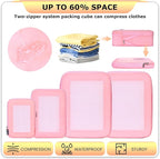 4 Set Ultralight Compression Packing Cubes Travel for Suitcases ，Compressible Mesh Packing Cubes for Travel Women Packing Org