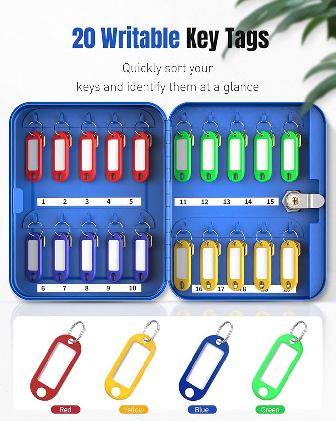 Uniclife 20 Keys Key Lock Box, Wall Mount Key Box, Lock Box for Keys, Key Lockbox with Tags, Key Cabinet, Key Holder Storage 