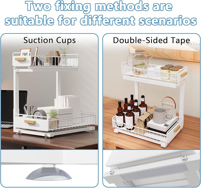Under Sink Organizer Kitchen - Upgraded Professional Rails, 2 Tier Dual Pull Out Cabinet Storage, Height Adjustable Under Sin