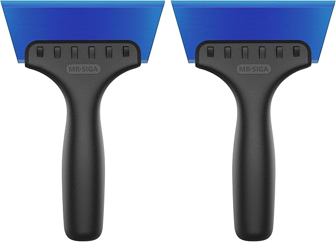 MR.SIGA 2 in 1 Mini Glass Squeegee with Built-in Ice Ripper, 5 Inch Blade, 2 Pack for Tile, Glass, Mirror, Shower, Window Tint, Car
