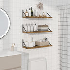 Floating Shelves, Wall Book Shelf with Brackets, 24 inch Wall Shelves Set of 3, Particle Board Wooden Shelf for Kitchen, Bath