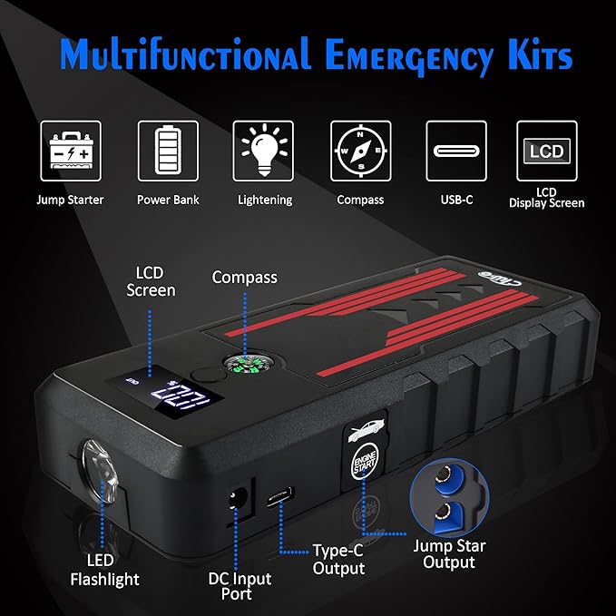 Car Jump Starter 1000A, CTWJO Portable Jump Starter Battery Pack for Up to 7.2L Gas and 5.5L Diesel Engines, 12V Jump Box