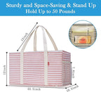LHZK 2 Pack Extra Large Utility Tote Bag with Metal Wire Frame and the Sides Rinforced, Extra Large Tote Bag with Handle for