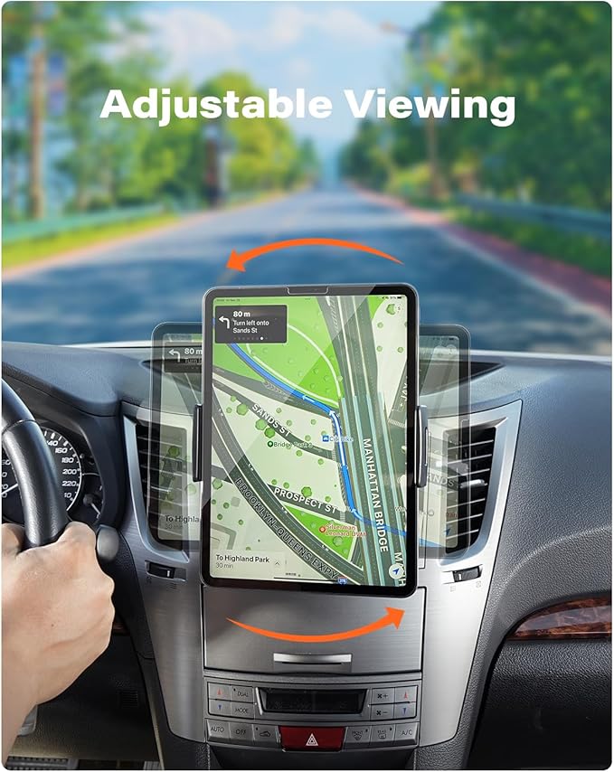 APPS2Car for Sturdy iPad Holder for Car CD Slot Tablet Mount, 2-in-1 Universal 4.7-11" Holder for iPad Pro 11 Air Mini, iPhone, Galaxy Z Fold, Adjustable 360° Rotation, Road Trip Essentials