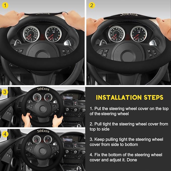Suede Steering Wheel Cover with Upgraded Silicone Inner Ring, Anti Heat, Breathable, Anti-Slip, Leather Universal 14.5 to 15 