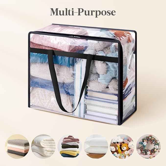 Lifewit 3 Pack Clear Clothes Storage Bags, 40L Plastic Blanket Storage Bag, Vinyl Foldable Moving Bags with Zipper, Closet Or