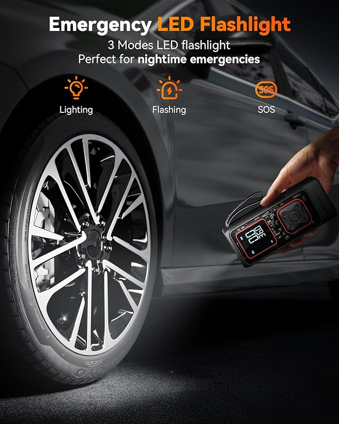 WOLFBOX Cordless Tire Inflator Portable Air Compressor, 150PSI Air Pump for Car Tires, Motorcycle, Bicycle & Ball, with Smart Digital Pressure Gauge, Auto Shut-Off & LED Flashlight