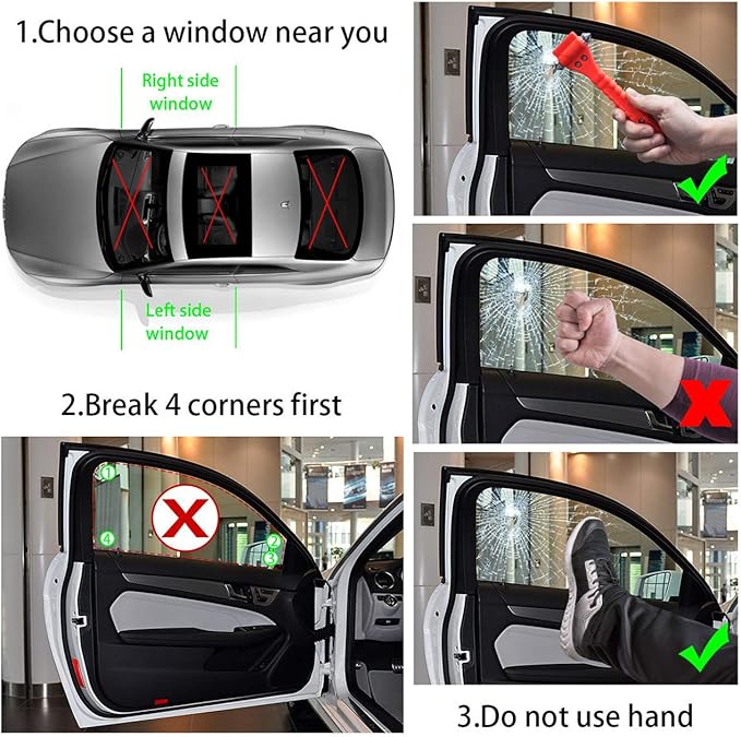 Car Safety Hammer 4 Pack, Window Glass Breaker and Seat Belt Cutter, 2-in-1 Emergency Auto Car Escape Tool, Life Rescue Tools