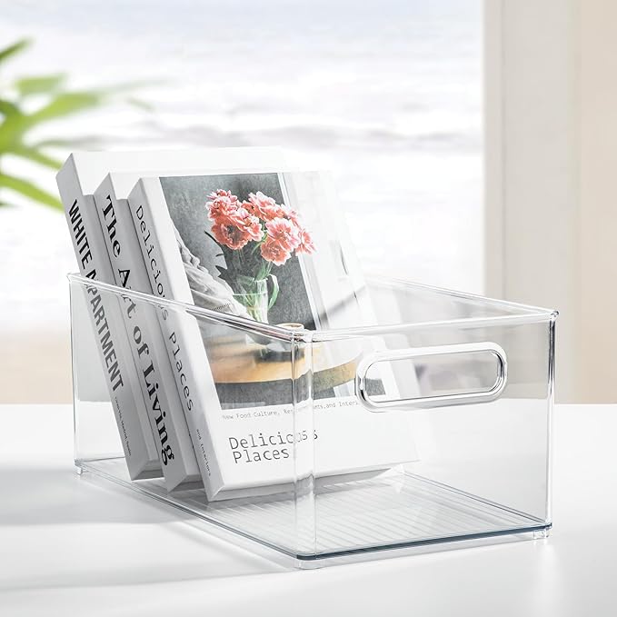 iDesign Kitchen Binz BPA-Free Plastic Deep Stackable Organizer with Handles - 8" x 6" x 14.5", Clear