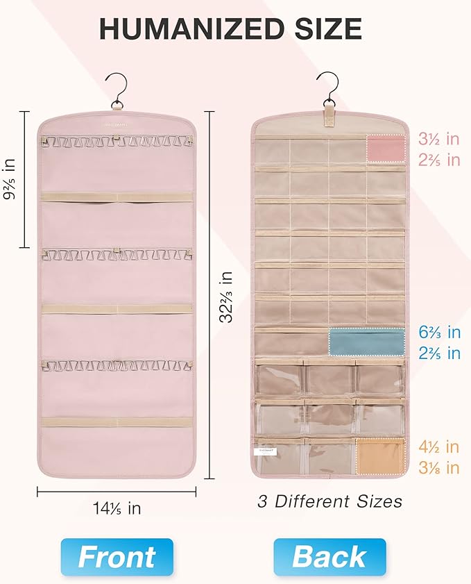BAGSMART Hanging Jewelry Organizer, Necklace Holder Anti-tangle Earrings Rings Hanger with 20 Jewelry Bags Travel Storage Rol
