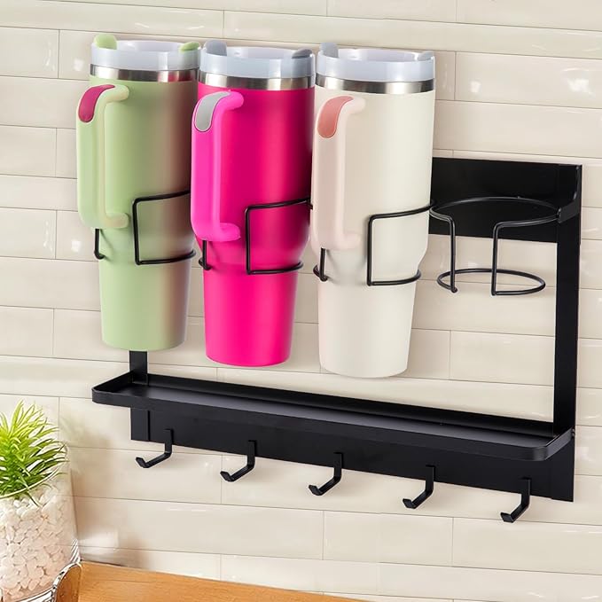 CINPIUK Water Bottle Organizer Holder, Magnetic Cup Rack Storage for Stanley & Large Tumbler, Space Saving Wall Mount Bottle 
