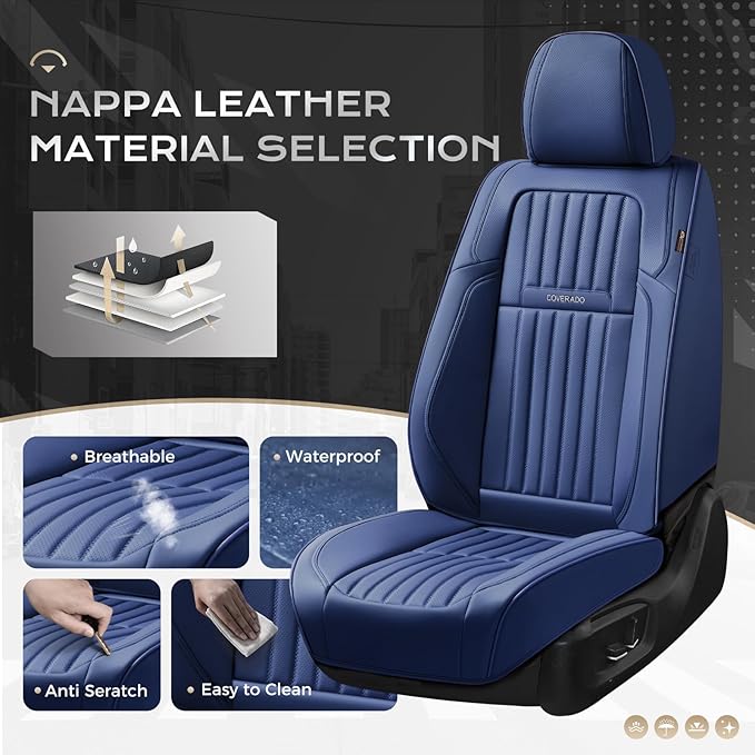 Coverado Car Seat Covers Full Set, Seat Covers for Cars, Car Seat Cover, Car Seat Protector, Leather Car Seat Cushion, Waterp